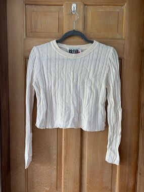 Vintage 90s Brand New USA Ivory Cotton Ribbed Cropped Sweater Top S